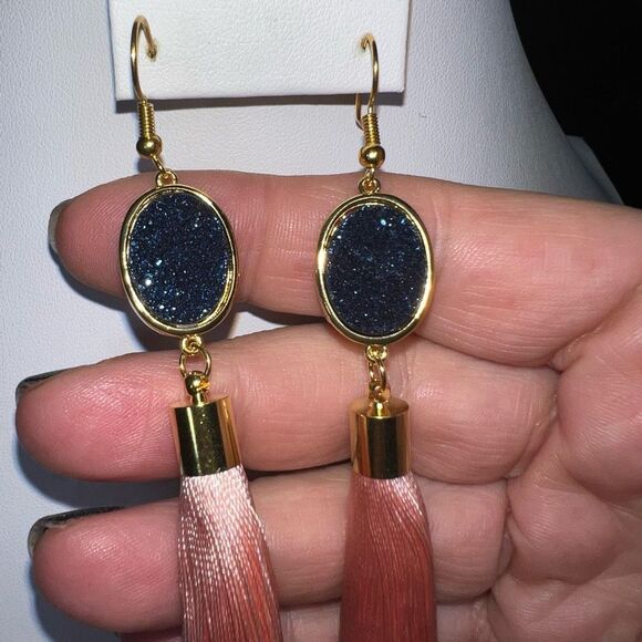 Boho Drusy Tassel Earrings - Picture 6 of 9